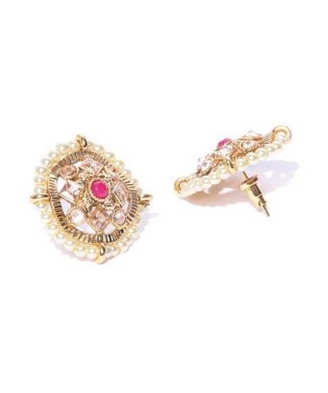 Youbella Pink Gold Plated Stone Studded Circular Studs