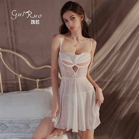 Dz Guiruo Large Size Sexy Lingerie Sweet Perspective Gauze Sexy Deep V With Steel Ring