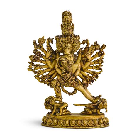 A Gilt Bronze Figure Of Yamantaka Vajrabhairava And Vajravetali Qing