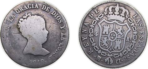 1848 M CL Madrid Mint Spain Kingdom 1848 M CL 4 Reales Isabel II