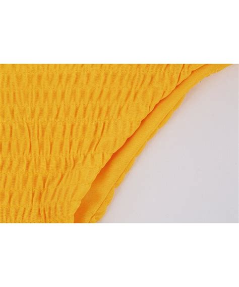 Womens Sexy Pleated Bikini Swimsuits Thong Shirred Solid Two Piece Sets Yellow C8189ZOS454