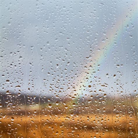 Rainbow Through Rained Window Stock Photo Image Of Background Drop