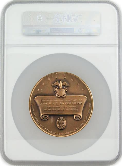 1960 USS Enterprise 64mm Bronze Medal Medallic Art Co NY NGC MS68