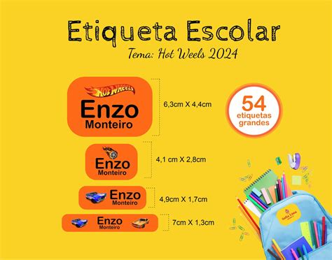 Etiqueta Escolar Hot Weels Kit Unidades Elo