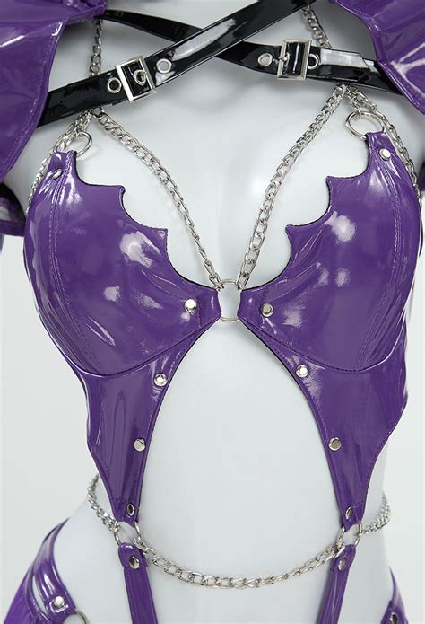 Gothic Sexy Lingerie Set Purple Cutout Bodysuit And Hooded Coat With Skirt And Choker Top