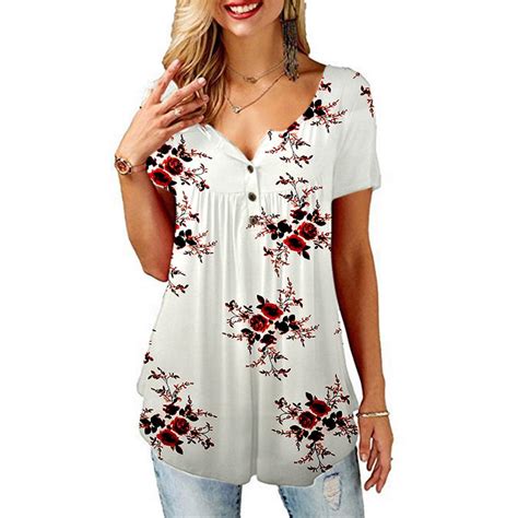 Buy Summer Womens Floral Tops Blouse Ladies Short Sleeve Buttons T