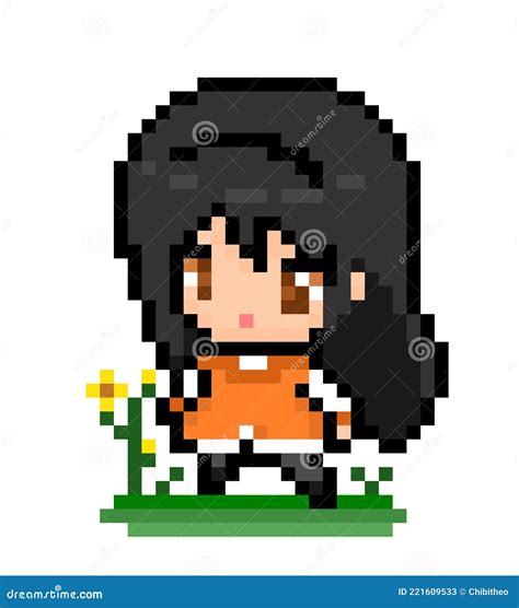 Pixel Anime Girl For 8 Bit Game Assets Stock Vector Illustration Of