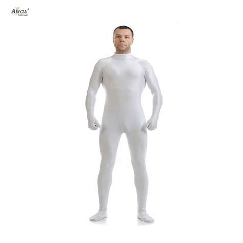 Ainclu Mens Spandex Nylon Zentai White Body Second Skin Tight Without