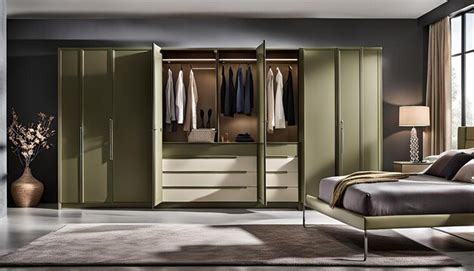 Contemporary 4 Door Olive Green And Sand Satin Swing Wardrobe Design