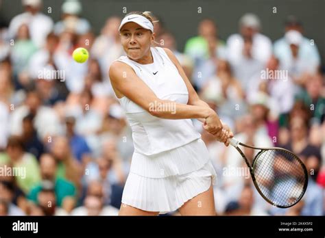 American tennis player Amanda Anisimova playing a backhand at the ...