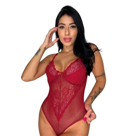 Body Sexy Tule Transparente Decote Renda Sedutor Lingerie Provocante