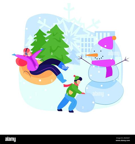 Woman And Child Enjoying Winter Activities Stock Vector Image And Art Alamy