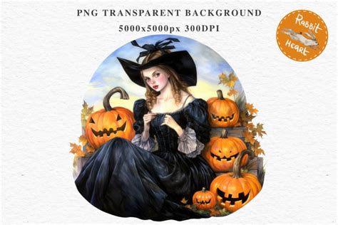 Halloween Vintage Witch Lady Wizard Women Pumpkin Clipart