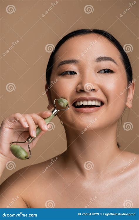 Positive Asian Model With Naked Shoulder Stock Image Image Of Facial Happy