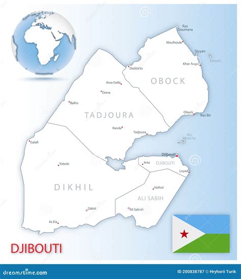 Djibouti Map With Administrative Divisions. Cartoon Vector