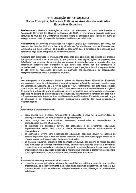 A Declaração De Salamanca Vem Sendo Compreendida