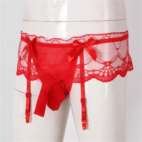 Yizyif Homme String El Phant Sexy Dentelle Sissy Lingerie Tanga Transparent Avec Porte