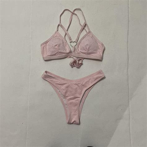 Romwe Light Pink Bikini W Heart Super Cute Depop