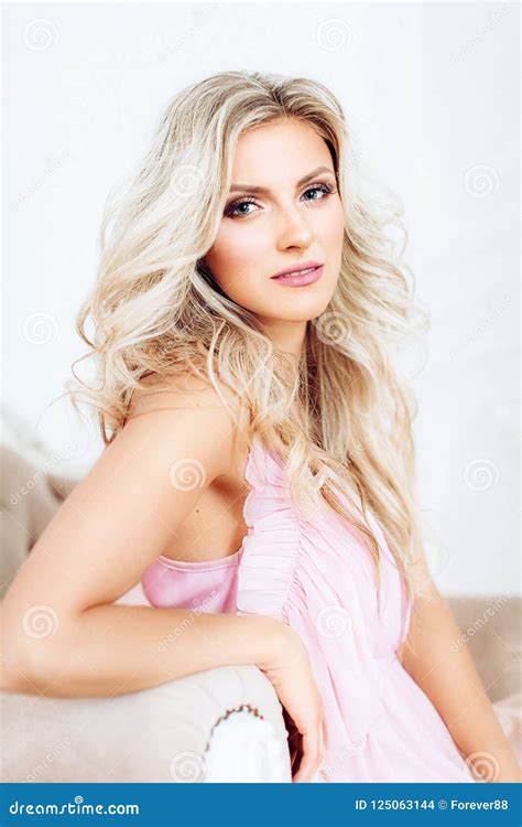 Beautiful Blonde Woman In Pink Stock Photo Image Of Hair Adult 125063144