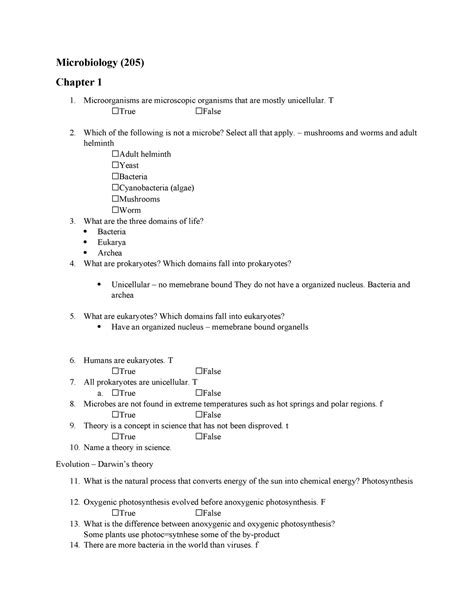 Chapter 1 worksheet - Microbiology (205) Chapter 1 Microorganisms are