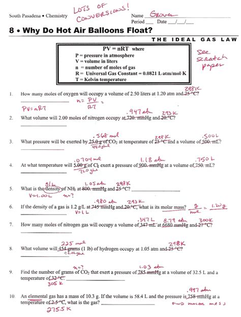 Gas Variables Worksheet Answers Escolagersonalvesgui