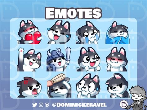 Black And White Husky Emotes Twitchdiscord Pack 1 Cute Dog Emojis For