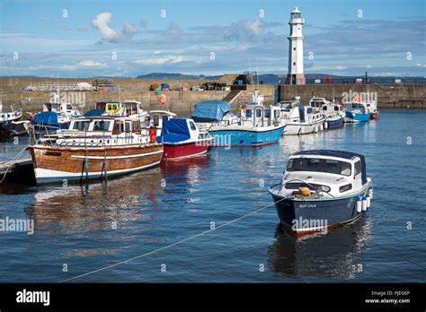 Newhaven Harbour And Lighthouse In Leith Edinburgh Scotland Uk Stock