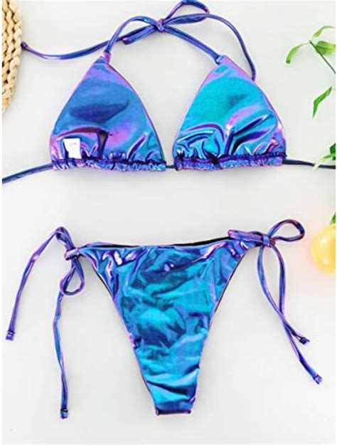 Buy Eilova Orityle Women S Liquid Metallic Sexy Triangle Bikini Set Shiny Bathing Suit Two