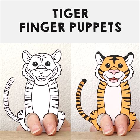 Tiger Finger Puppet Printable Asian Animal Coloring Paper Craft
