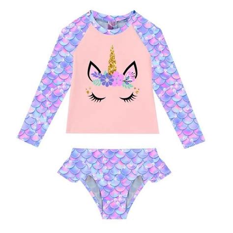 Iiniim Enfant Fille Maillot De Bain Pi Ces Anti Uv Licorne Tankini Bikini Plage Manches