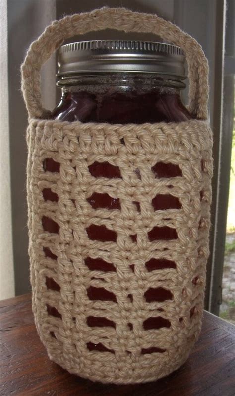 Crocheted Quart Mason Jar Cozy With Handle By Bizyhands On Etsy