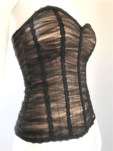 Rene Ruiz Couture Black And Nude Strapless Silk Net Overlay Bustier Corset Top For Sale At