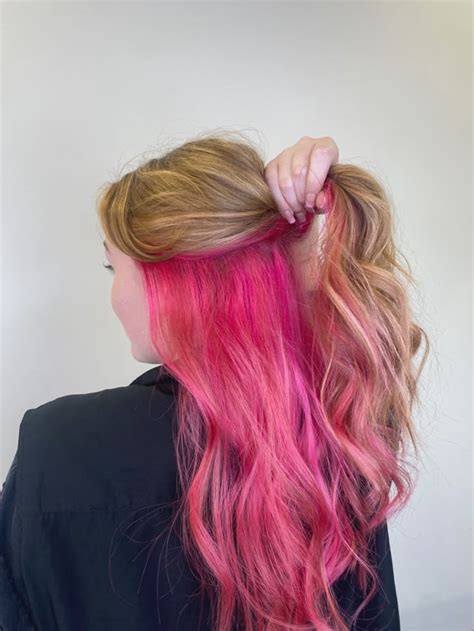 Hot Pink Peekaboo Pink Blonde Hair Dyed Blonde Hair Pink Hair Dye