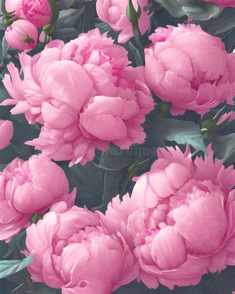 Pink Peonies And Green Leaves Elegant Romantic Floral Background