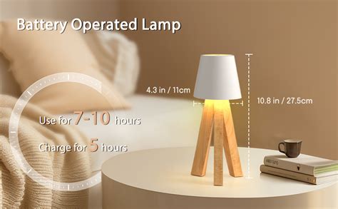 Lalavon Small Table Lamp Cordless Portable Wood Tripod Table Lamp