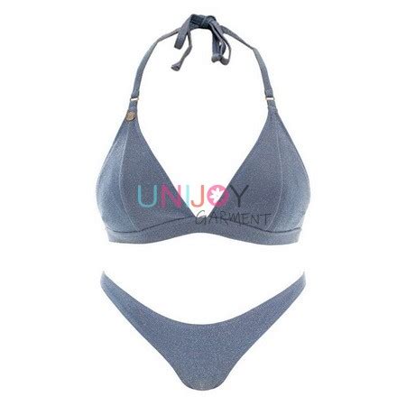 Custom Logo Swimsuits Glitter Halter Top Bikini Maker China Unijoy
