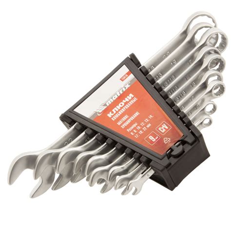 Набор ключей комбинированных, 6-22 мм, 9 шт, CrV, матовый хром Matrix ...