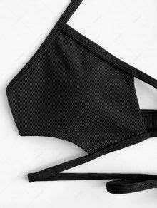 ZAFUL Ribbed Criss Cross Tie Side Bikini Swimwear In BLACK ZAFUL 2025