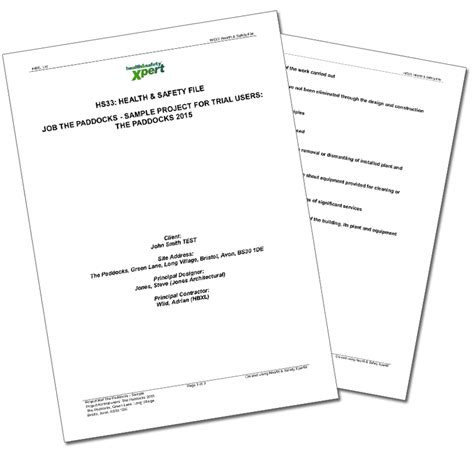 Health And Safety File Hbxl Estimating Software For Builders And Developers