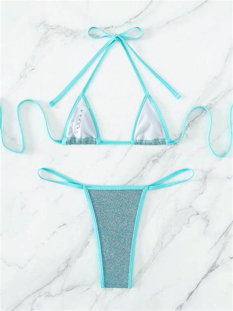 Shein Shein Swim Sxy Glitter Triangle Thong Bikini Swimsuit Shein Usa