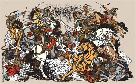 Battle Between Mongols Clans And Tribes Time Of Genghis Khan Medieval