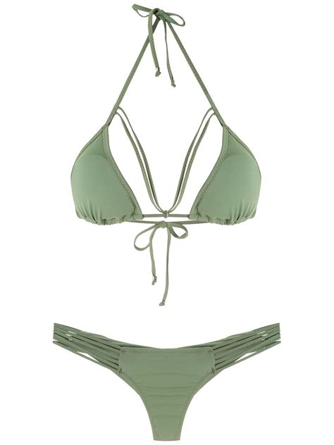 Amir Slama Straps Triangle Bikini Set In Green ModeSens