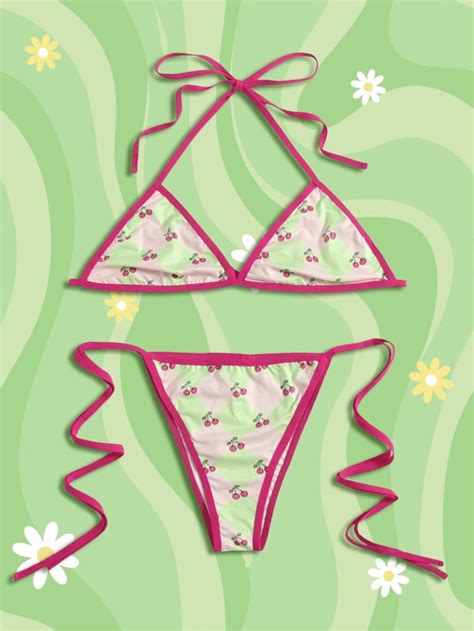 Is That The New Cherry Print Triangle Halter Tie Side Lingerie Set Romwe Uk