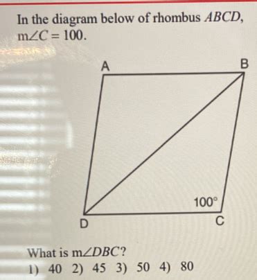 Solved In The Diagram Below Of Rhombus Abcd M C What Is M Dbc