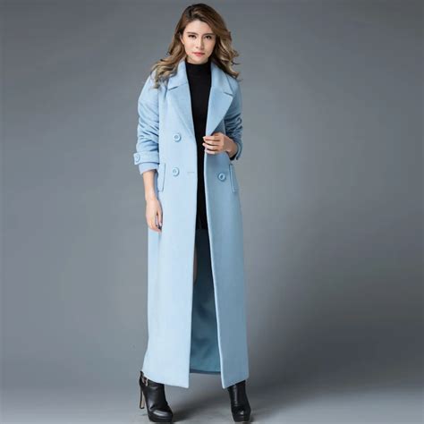 New Design Women S Elegant Ultra Long Coats Autumn Winter Woolen Jacket Outwear Plus Size Double