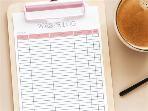 Food Waste Log Bar Waste Log Editable Restaurant Template 4 Print