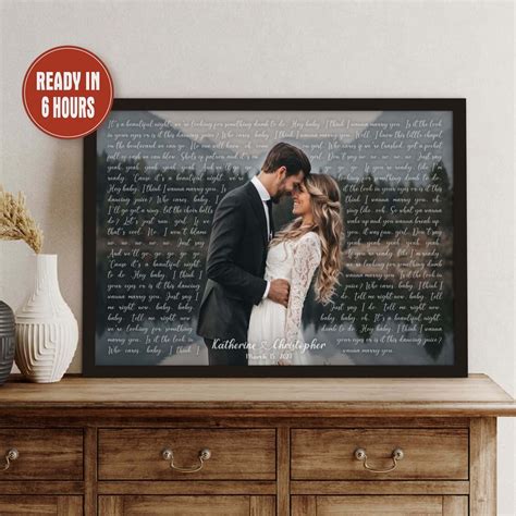 Personalized Wedding Song Lyrics With Photo Custom Sign Framed Wedding