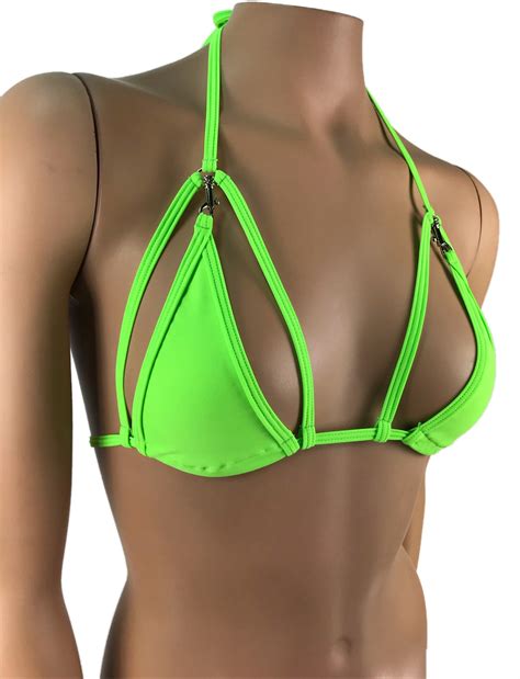 Exotic Dancewear Neon Green Triangle Bikini Top Rave Outfits Etsy