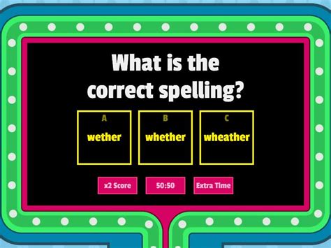 Spelling and grammar quiz. - Gameshow quiz