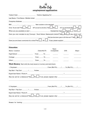 Fillable Online Employment Application Rialtocafe Fax Email Print